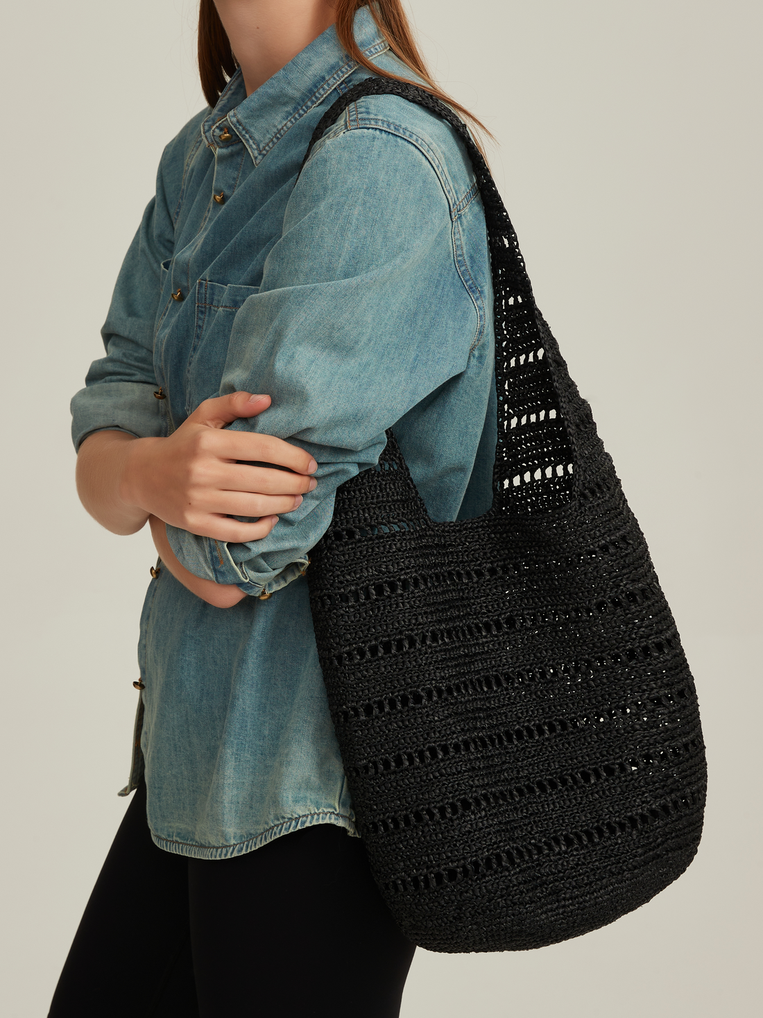 Raffia Shoulder Bag—BS001BL