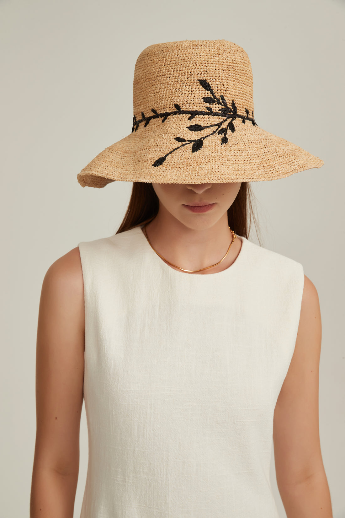 Raffia Embroidery Bucket Hat-HB003NA
