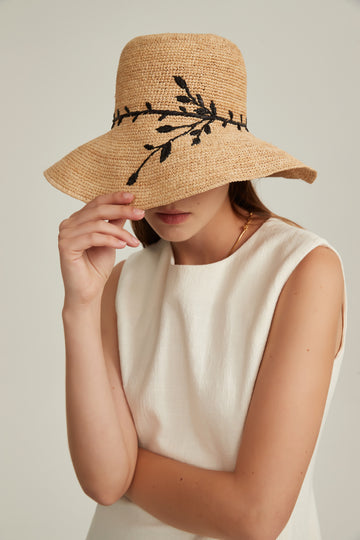 Raffia Embroidery Bucket Hat-HB003NA
