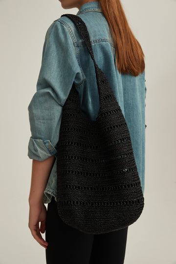 Raffia Shoulder Bag—BS001BL