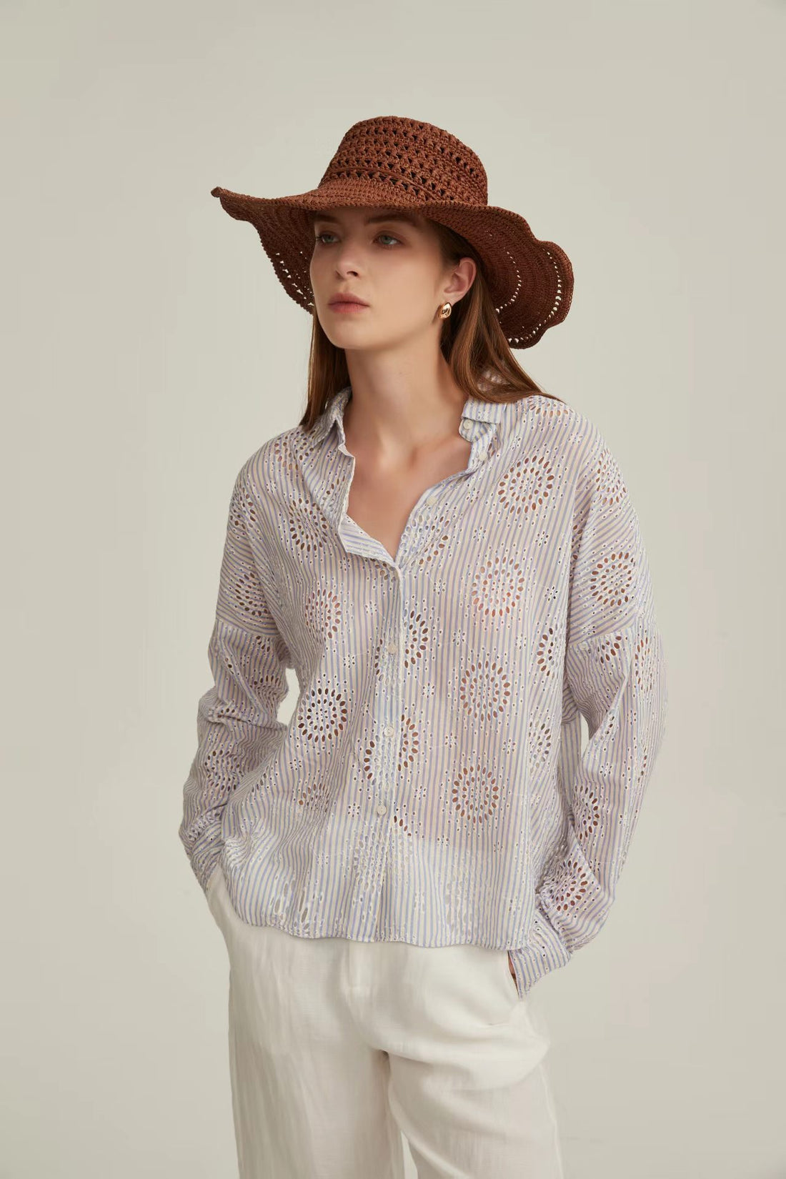 Hollow Out Floppy Wide Brim Raffia Hat-HH001TA