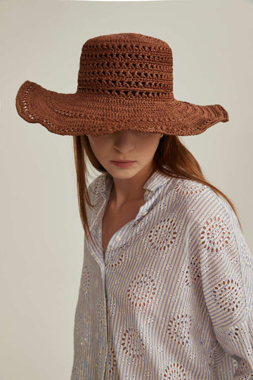 Hollow Out Floppy Wide Brim Raffia Hat-HH001TA
